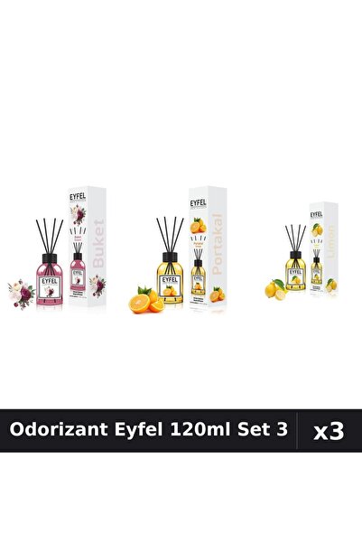 Eyfel Set 3 Odorizant Camera Betisoare 120ml - Bouquet, Portocală, Lămâie