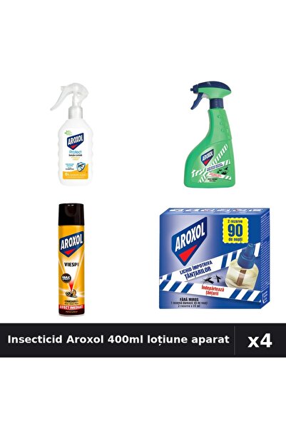 Aroxol Set 4 Insecticid - Spray 400ml, Loțiune Repelent 200ml, Aparat Electri...