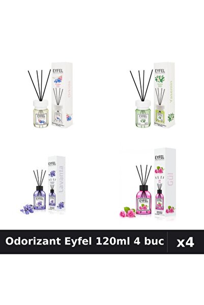 Eyfel Set 4 Odorizant Camera Betisoare 120ml - Orhidee, Iasomie, Lavanda, Tra...