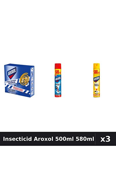 Aroxol Set 3 Spray Insecticid 500ml 580ml - Pastile Anti-Insecte 10 buc - Pro...