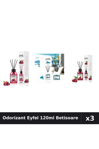 Eyfel Set 3 Odorizant Camera Betisoare 120ml - Fructe Pădure, Ocean, Cireșe