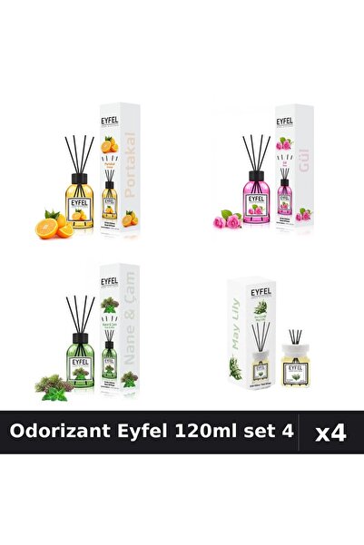 Eyfel Set 4 Odorizante Camera Betisoare 120ml - Portocală, Trandafir, Pin, La...