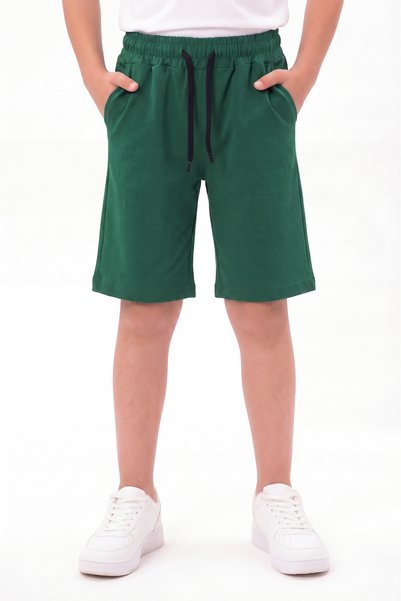 YA KO KİDS Plain Basic Unprinted Elastic Waist Double Pocket Summer Boys' Capri Pants
