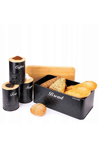 Kamille Bread box with 3 containers, bamboo and metal