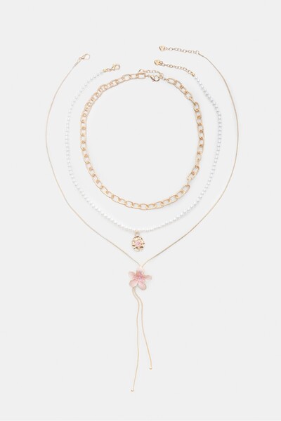 Stradivarius Set of 3 enamel flower necklaces
