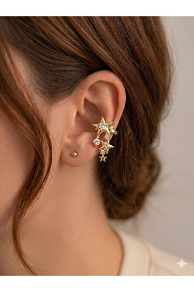 BİJU YILMAZ 26Ear05 Star Detailed Vip Gold Cartilage Earrings