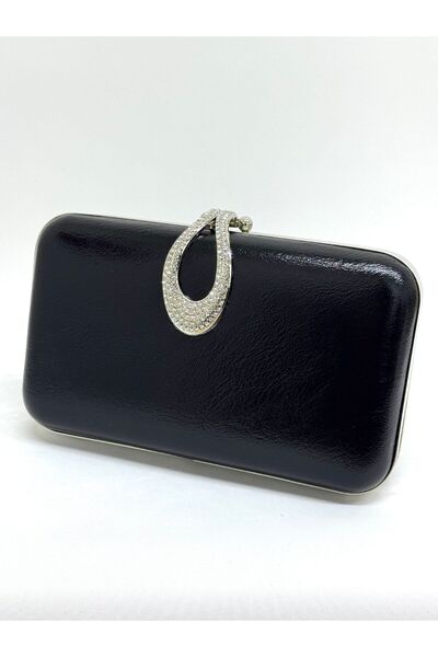 NAZART Women's Wrinkled Black Evening Dress Clutch with Chain Strap Hand and ...
