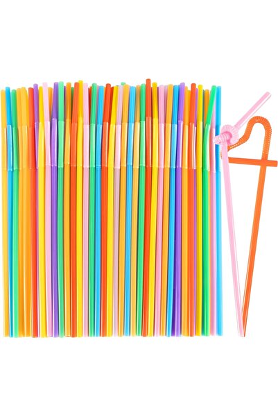 Arabest 100 PCS Colored Flexible Plastic Straws,Disposable,Long Bendy,10.2" L...