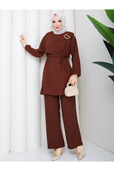 Rema Lavi̇n Gold Buckle Detail Pants and Jacket Two-Piece Suit