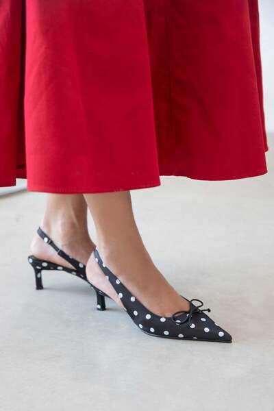 STRASWANS Aden Women's Heeled Satin Shoes Black Polka Dot