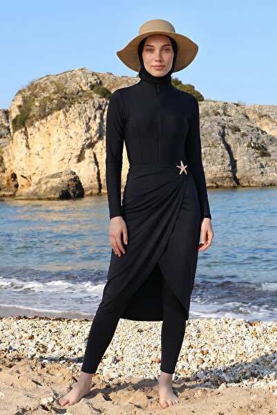 GİYZAMİLA Fermuar Detay Mayo Üçlü Takım Siyah