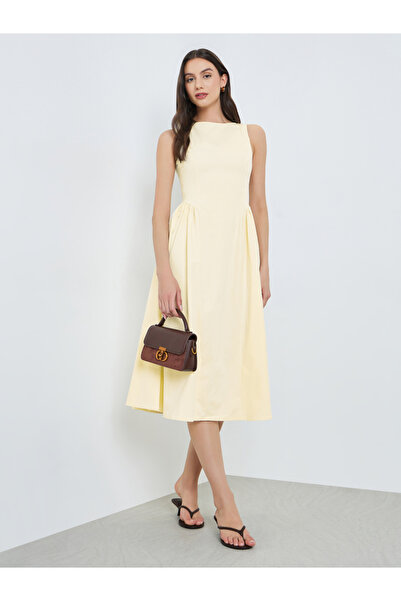 Take Two By Styli Yellow Solid Sleeveless Midi Dress