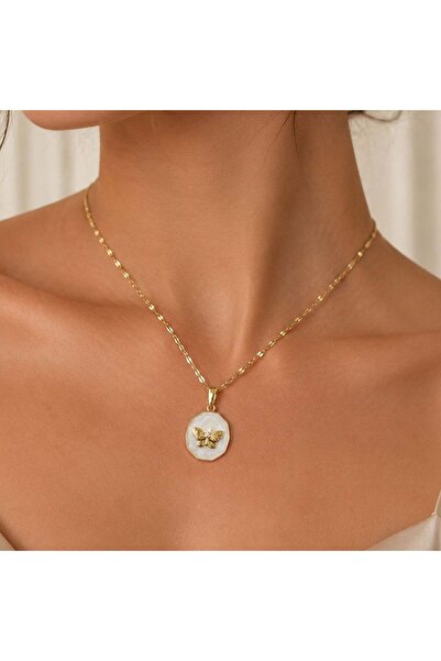 Bk Gift Women's Necklace with Butterfly Figure Detail - Non-Tarnishing Gold S...