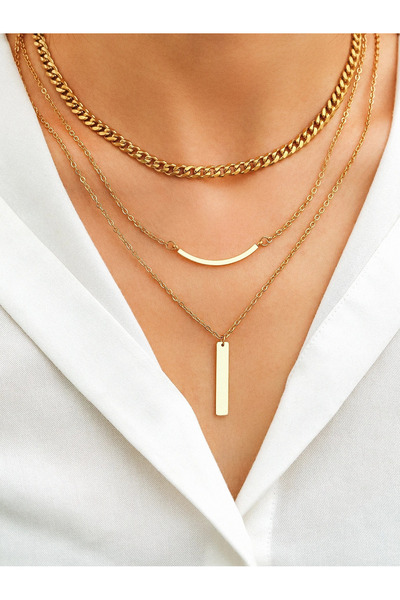 ORVILLA Stainless Steel Geometric Rectangle Pendant Necklace Multi Layered Th...