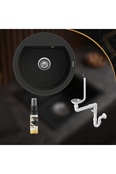 Granitan Chiuveta de Granit Rotunda ARNO, incastrata, cu sifon cromat premium...
