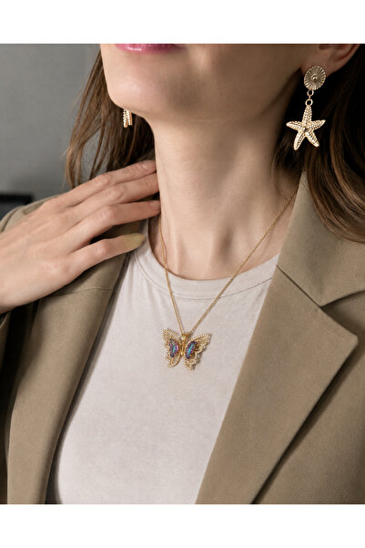 MARCİELO Accessories Çelik Kadın Kolye - Şık Minimal Kelebek Charm Kolye
