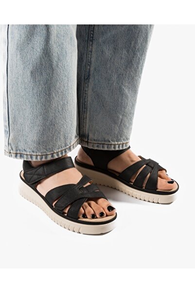 ALOGO Women's Black Sandals Made of Eval Ecological Leather