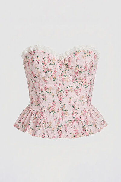 it's basic Women's Pink Floral Patterned Special Design Strapless Bustier