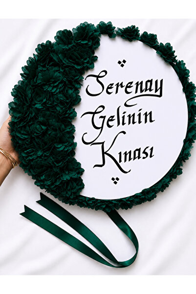 ELYNA Yeşil Gelin Defi, Çiçekli 32 cm, Kına Düğün Sünnet Düğünü Tefi