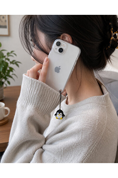 DİZAYNET Sevimli Penguen Telefon Süsü Charm Askı Aksesuarı Beyaz