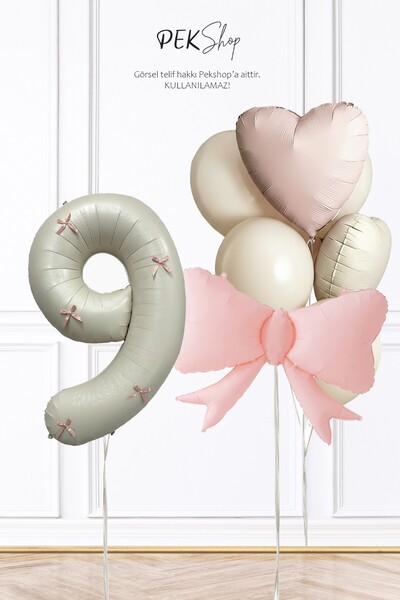 PEKSHOP Pembe Fiyonk 9 Yaş Kurdele Süslü Yaş Balonlu Fiyonk Tema Doğum Günü B...
