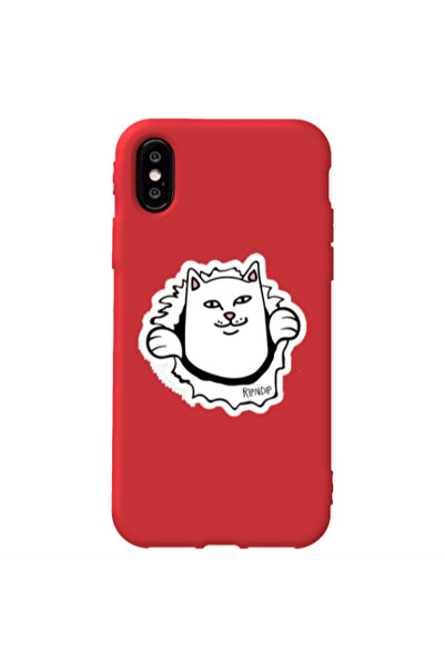 Other Apple iPhone Xs Max White cat Red Colored Silicone TPU Θήκη