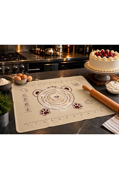 GM Silikon Hamur Açma Matı Ölçülü Kaymaz Hamur Yoğurma ve Pasta Açma Matı 50x...