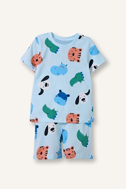 DeFacto Animal Printed 2-Piece Pajama Set Light Blue Baby Boy H7902A526Hs