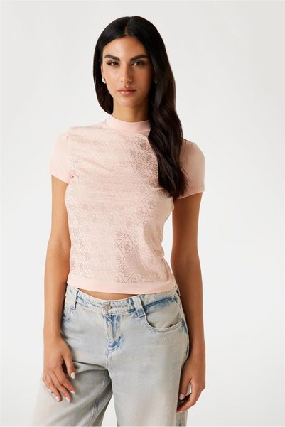 Guess Mock Kadın Slim Fit T-Shirt Bej