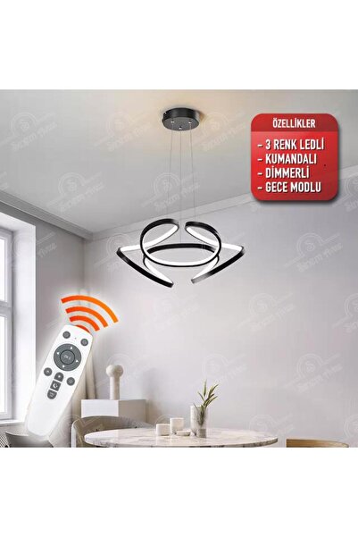Elektroyou Cunda Siyah Kumandalı 3 Renk Ledli Dimmerli Sarkık Modern Ledli Avize