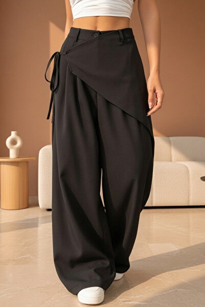 ipek atlas X Nurbeli Women's Wide Leg Asymmetrical Design Palazzo Trousers