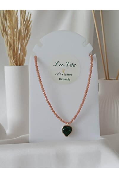 La fee aksesuar Emerald Green Heart Women's Salmon Bead Crystal Pendant Short...