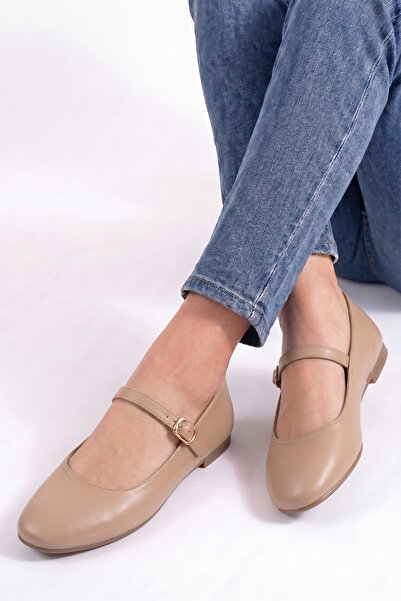 PİMORA ''Bi̇anca'' Round Toe Helmeted Flat Heeled Ballerinas New Season
