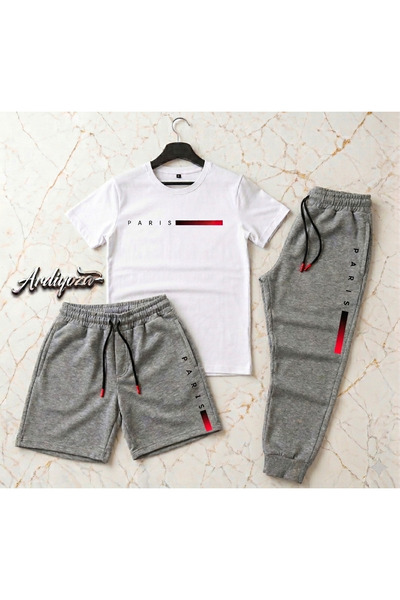 SILATU Paris Printed 3-Piece Tracksuit Set (Shorts-T-Shirt-Sweatpants)