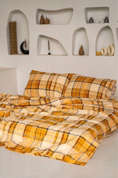 Menderes Home Winter Flannel Double Duvet Cover Set Yellow Beige