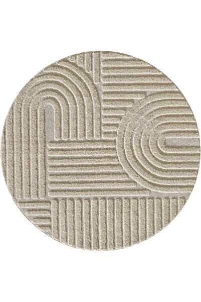 AYYILDIZ Covor modern, rotund, cu design 3D, 120 x 120 cm, bej, polipropilenă...