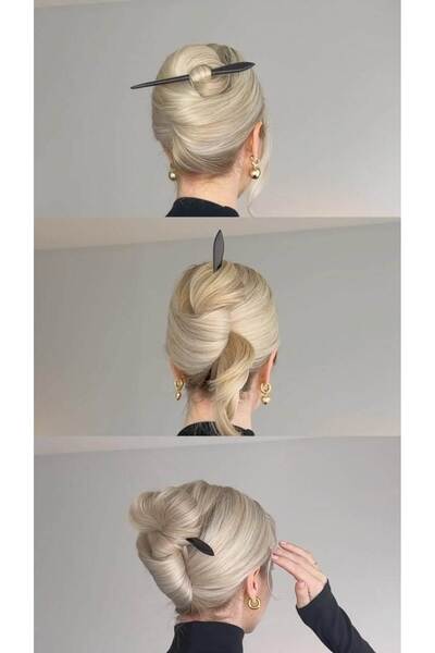 KÖK 3 Adet El Yapımı Doğal Ahşap Kanzashi Saç Tokası (Topuz Tokası)