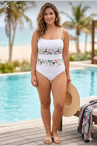 aykidsclup Women's Floral Patterned Strappy White Swimsuit 2211-