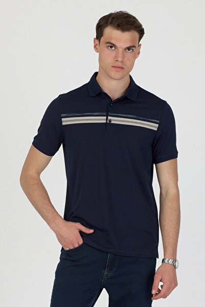 ENQUE Polo Collar Cotton Pocketless Striped Short Sleeve T-Shirt