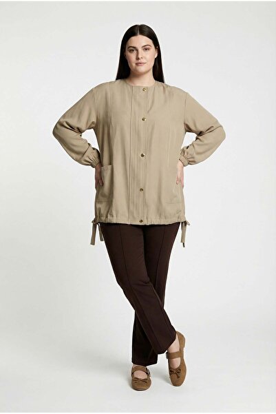 ALLDAY Beige-Plus Size Zippered Pocket Jacket
