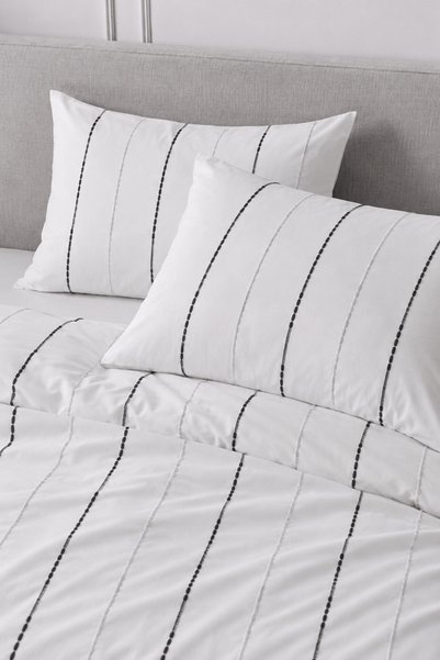 XVA Luna Double 100% Cotton Bohemian Duvet Cover Set 240X220 cm with 2 Pillowcases 50X70 cm Premium Striped Design Anthracite Gray