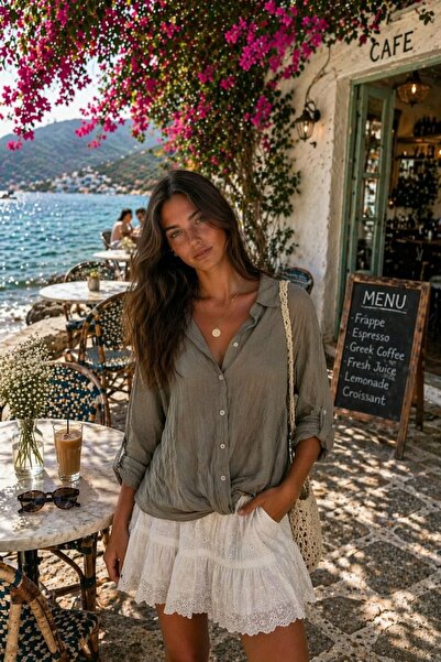 yb yağmur butik Plain Linen Shirt