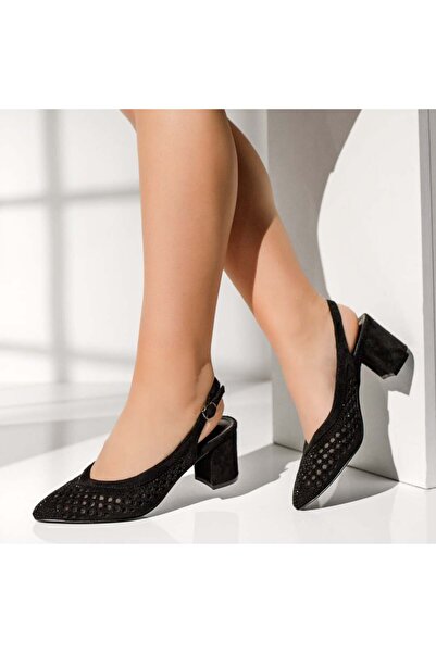 Modlet.ro Women's black perforated block-heeled shoes INA7