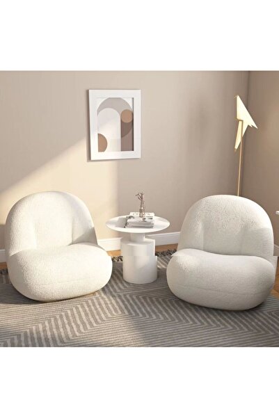 homejoyz طقم كراسي قماش بوكليه وخشب سويدي – أبيض – قطعتين – لومين – قطعتين