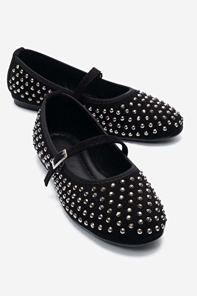 CCWAY AYAKKABI Γυναικεία Μπαλαρίνα Stoned Helmeted BLACK PLATINUM