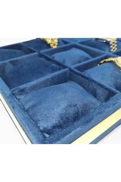 DİJİTAL ÇARŞI MAĞAZACILIK 12-Piece Watch Tray Watch Organizer Navy Blue Navy Blue Padded Gold Patterned