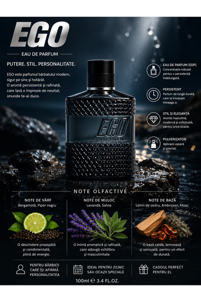 Ego Men's Perfume 100 ml, Elegant Masculine Aroma with Bergamot, Lavender and...