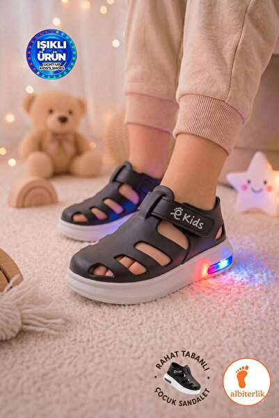 AlbiShoes Unisex Işıklı Bebek Çocuk Anatomik Taban Sandalet Cırt Cırtlı Yazlı...