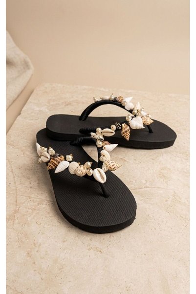 E evalupe Sahra Special Design Handcrafted Flip-Flops with Sea Shells and Pearls That Don'T Hurt Your Feet