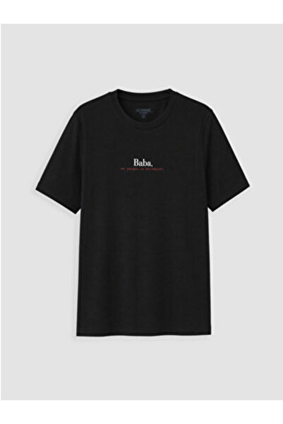 LC Waikiki New Season Black Crew Neck Dad Text Printed Men's T-Shirt